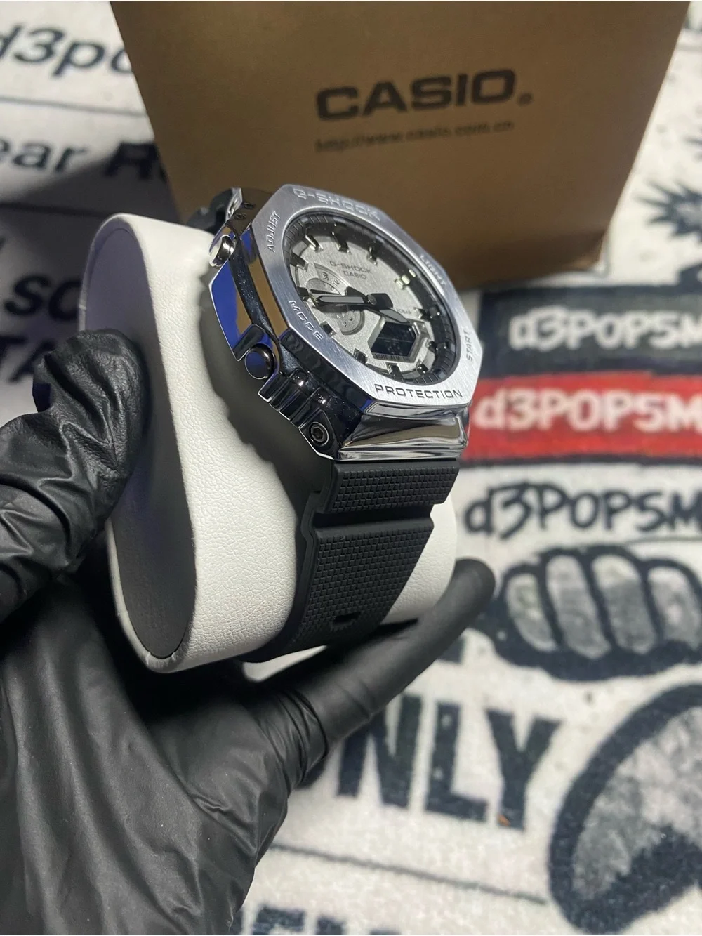 Casio Silver & Black G-Shock Metal Bezel Watch